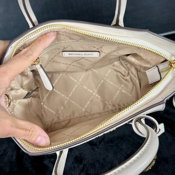 Michael Kors Avril Small Leather and Cheetah Print Calf Hair Satchel - Picture 8 of 14